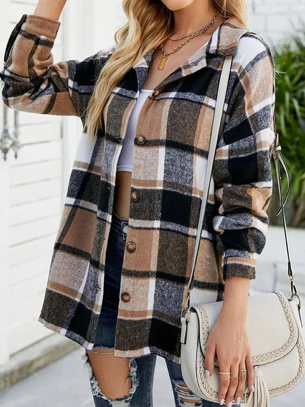 Button Up Tartan Pocket Oversized Shirt