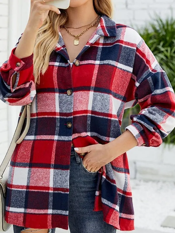 Button Up Tartan Pocket Oversized Shirt