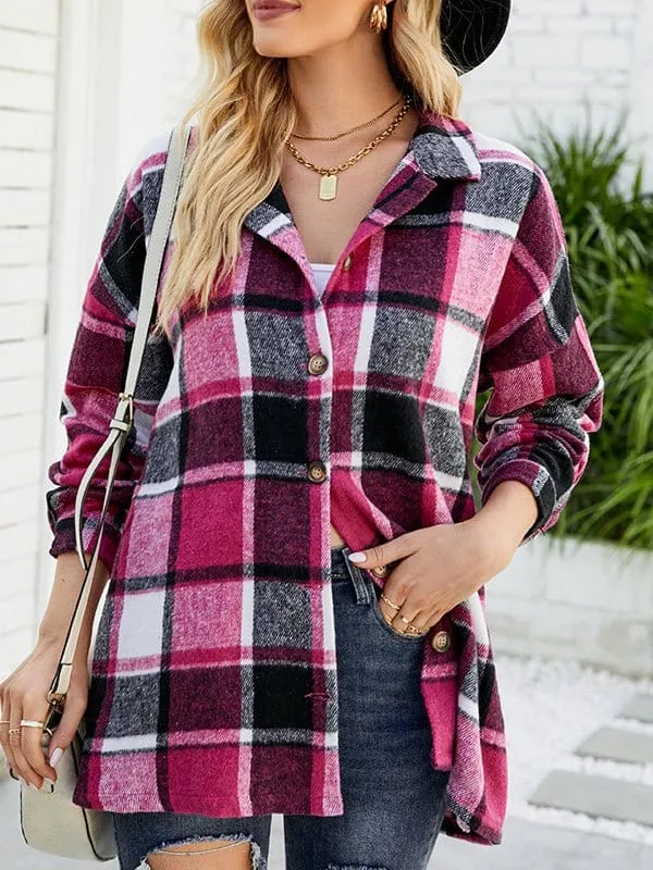 Button Up Tartan Pocket Oversized Shirt