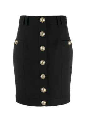 Buttoned Wool Pencil Skirt - Black