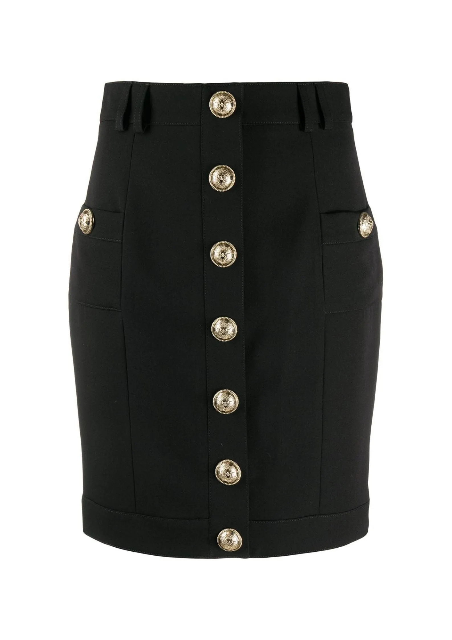 Buttoned Wool Pencil Skirt - Black