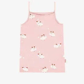 Camisole rose pâle à motifs de chiens en jersey extensible, enfant || Soft pink camisole with dog all over print in stretch jersey, child