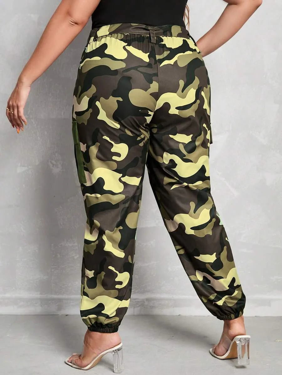 Camo Print Flap Side Pocket Cargo Pants