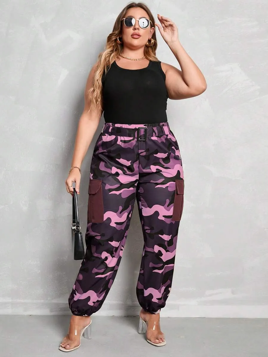 Camo Print Flap Side Pocket Cargo Pants