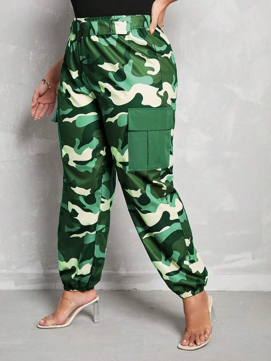 Camo Print Flap Side Pocket Cargo Pants