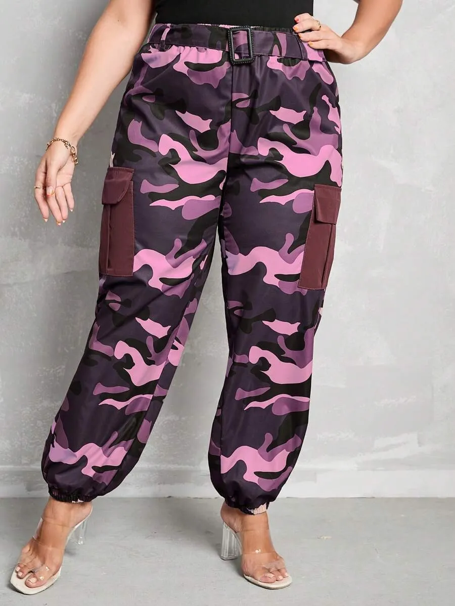 Camo Print Flap Side Pocket Cargo Pants