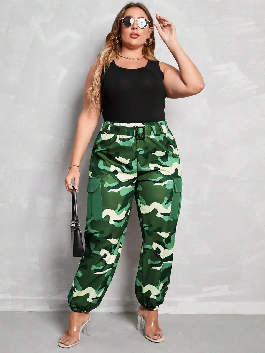 Camo Print Flap Side Pocket Cargo Pants