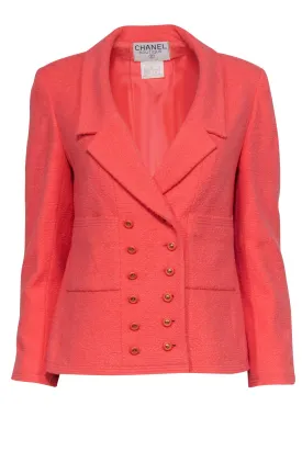 Chanel - Coral Tweed Button-Front Blazer w/ Gold Buttons Sz 8