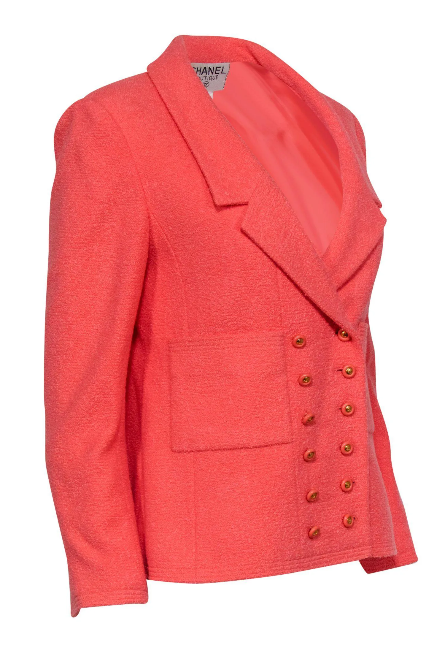 Chanel - Coral Tweed Button-Front Blazer w/ Gold Buttons Sz 8