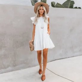 Cheap Price Cotton Solid Color White Loose Casual Summer Women Short Dresses