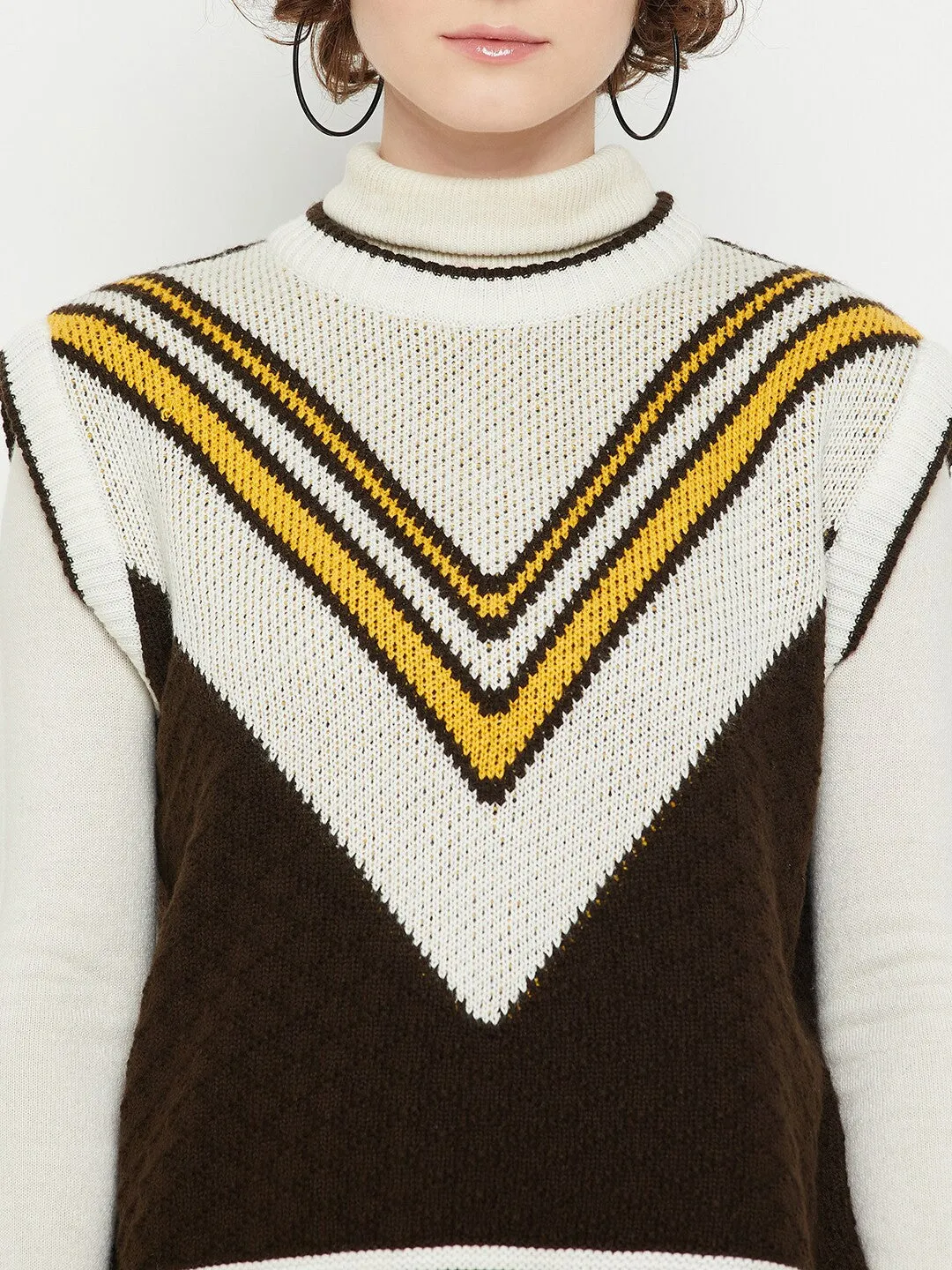 Chic Brown Colorblocked Sweater