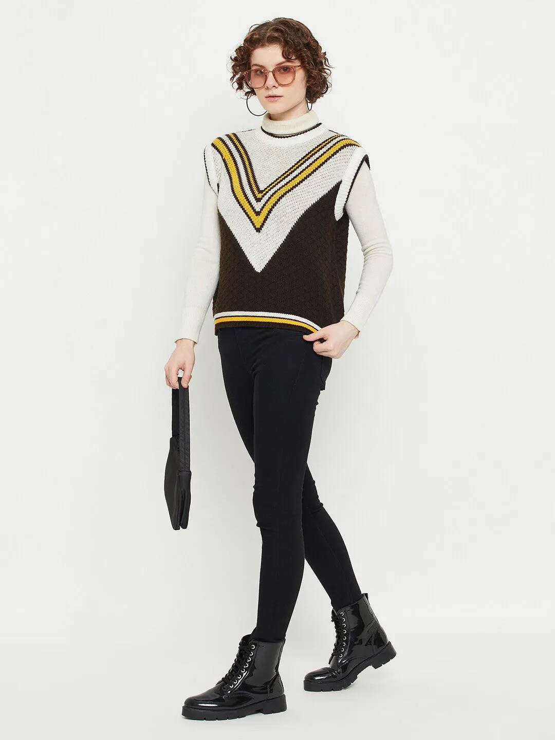 Chic Brown Colorblocked Sweater