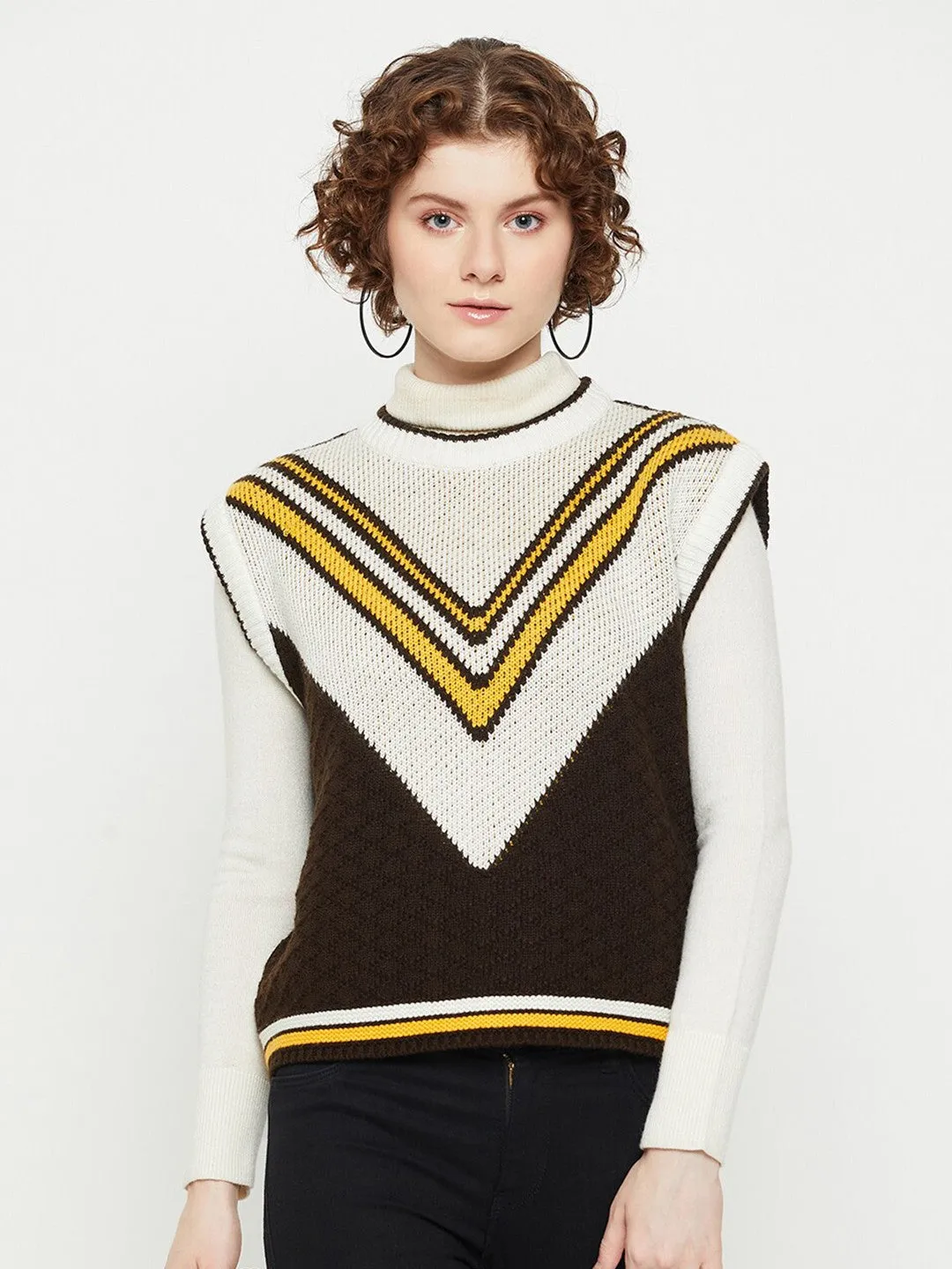 Chic Brown Colorblocked Sweater