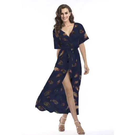 Chiffon Printing Split Maxi Floral Dresses