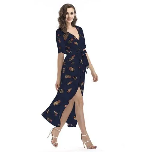 Chiffon Printing Split Maxi Floral Dresses