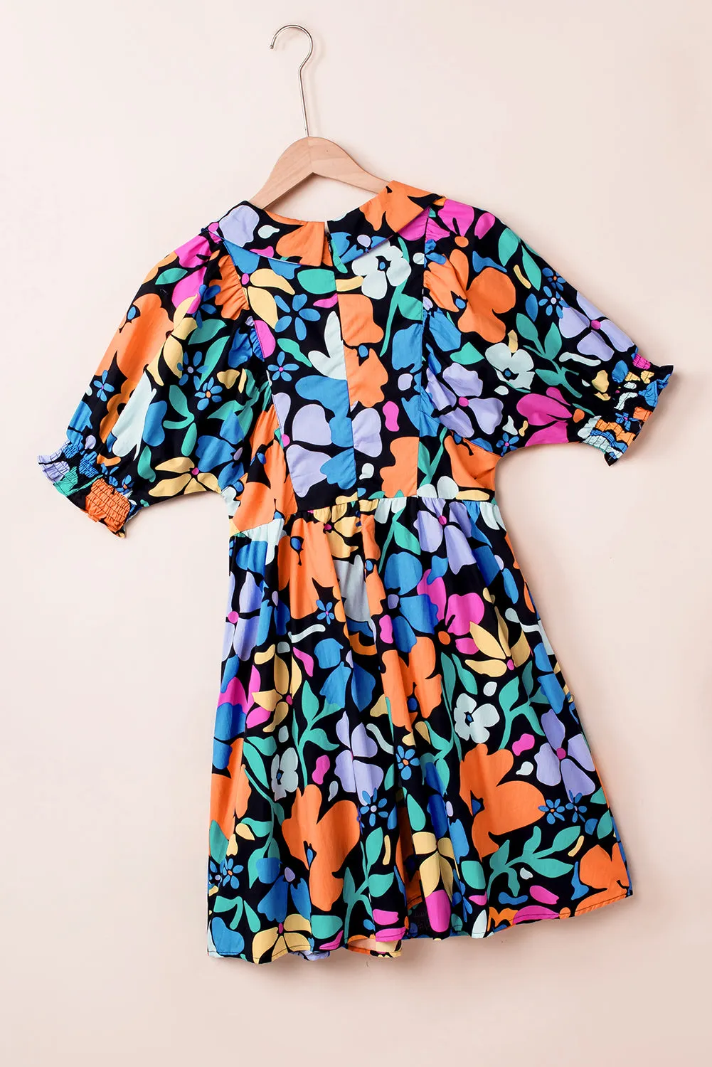 Collared Split Neck Floral Flared Dresses