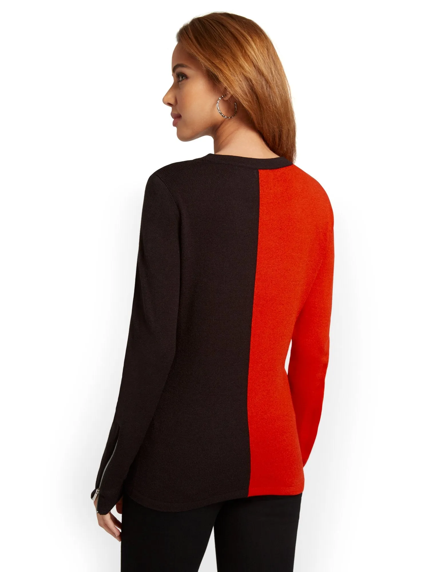 Colorblock Zip-Sleeve Pullover Sweater