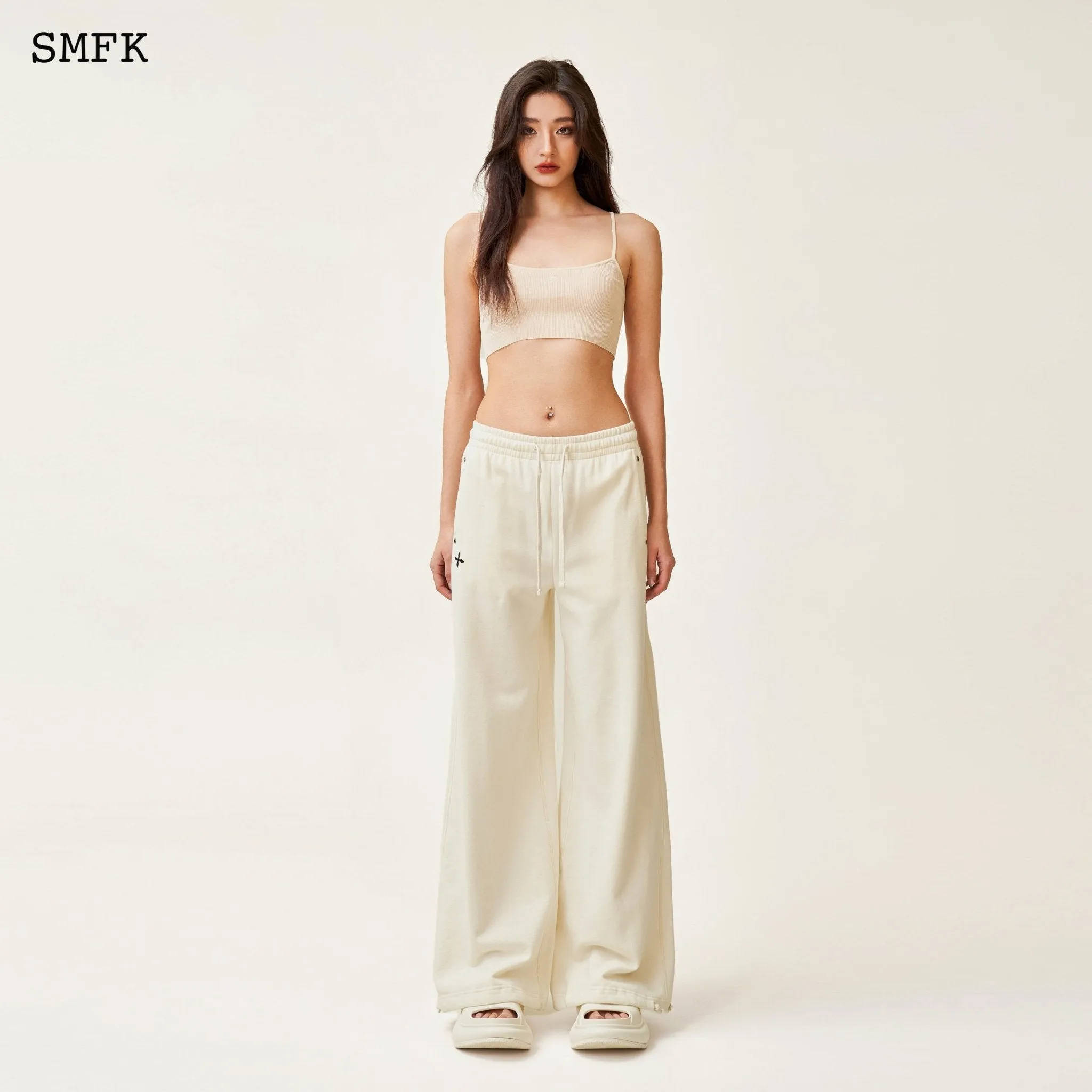 Compass Cross Classic Wide-Leg Sweatpants White