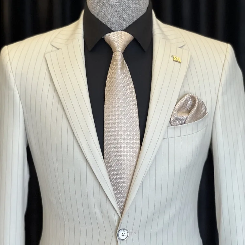 Corey Formal White Notch Lapel Striped Men's Business Suit