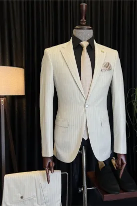 Corey Formal White Notch Lapel Striped Men's Business Suit