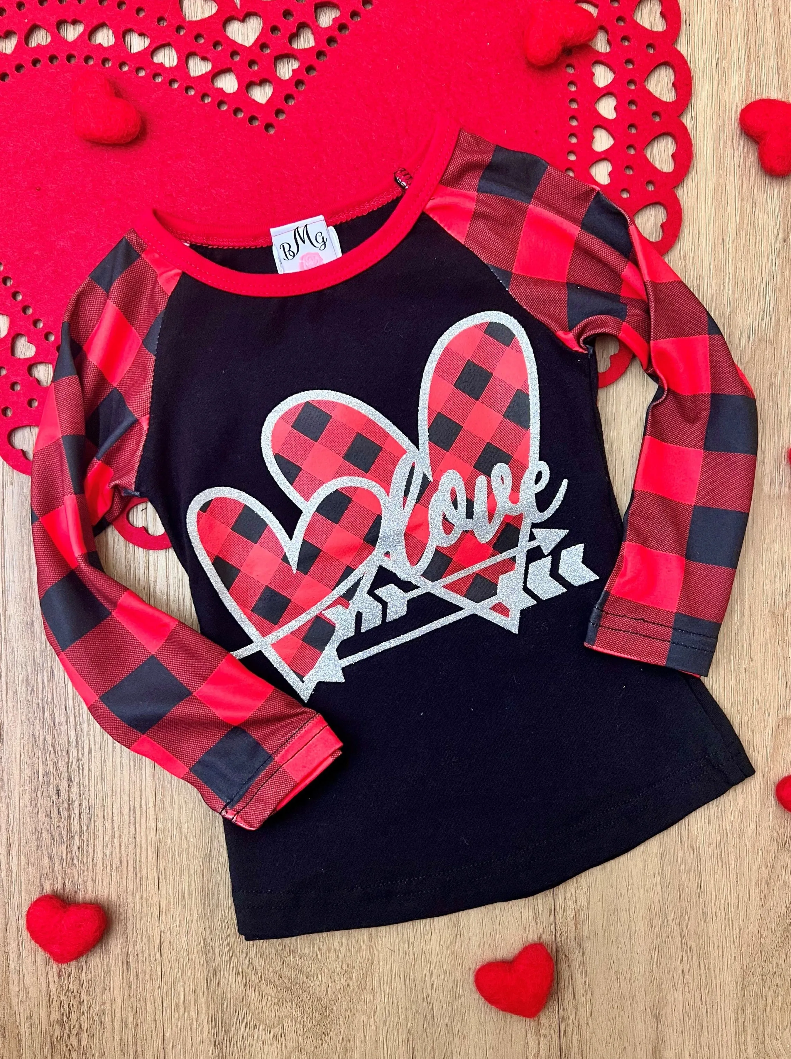 Cupid's Love Plaid Raglan Top