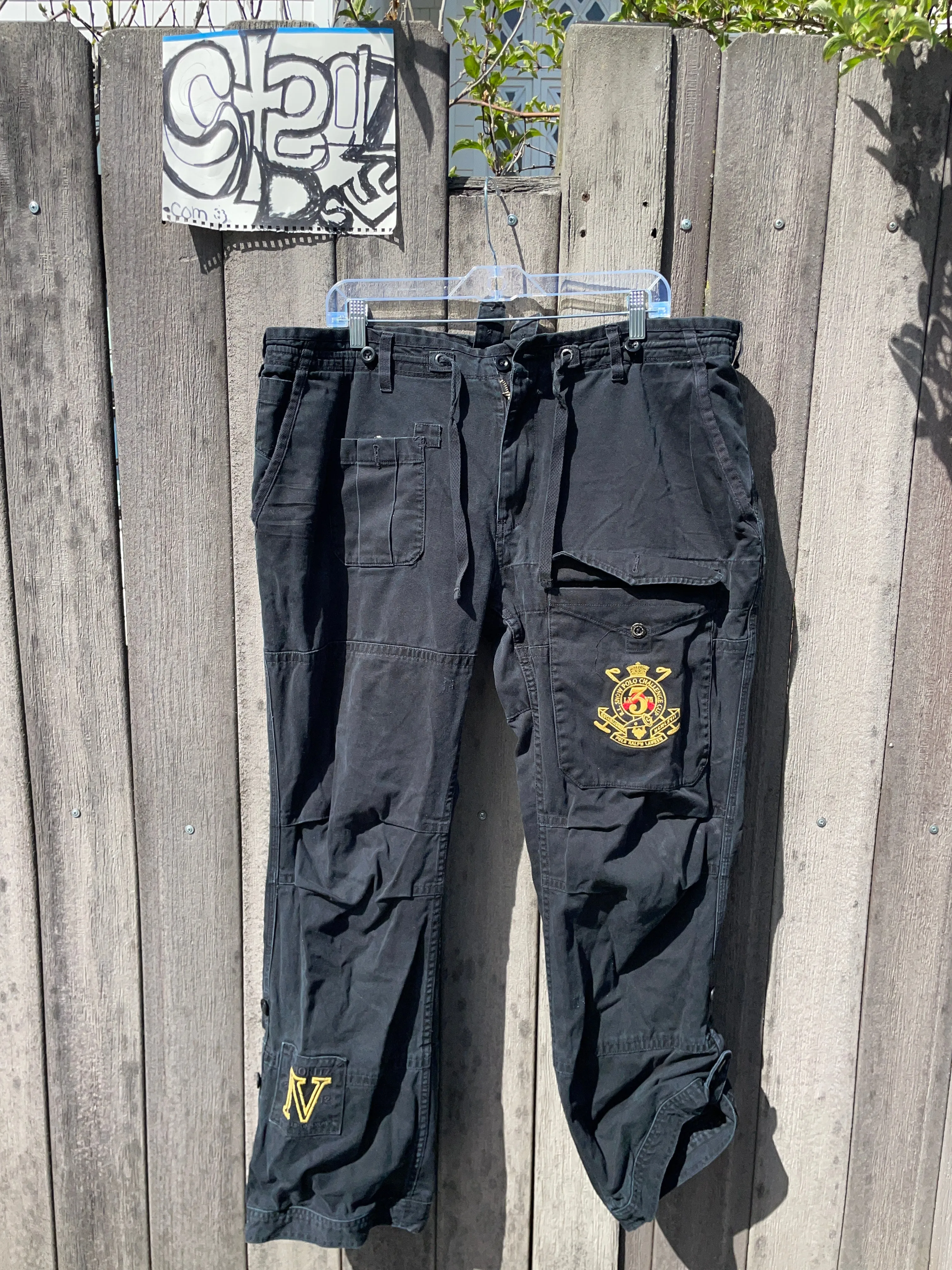 Dark, Torn Embroidered Snow Cup Cargos . Ralph Lauren