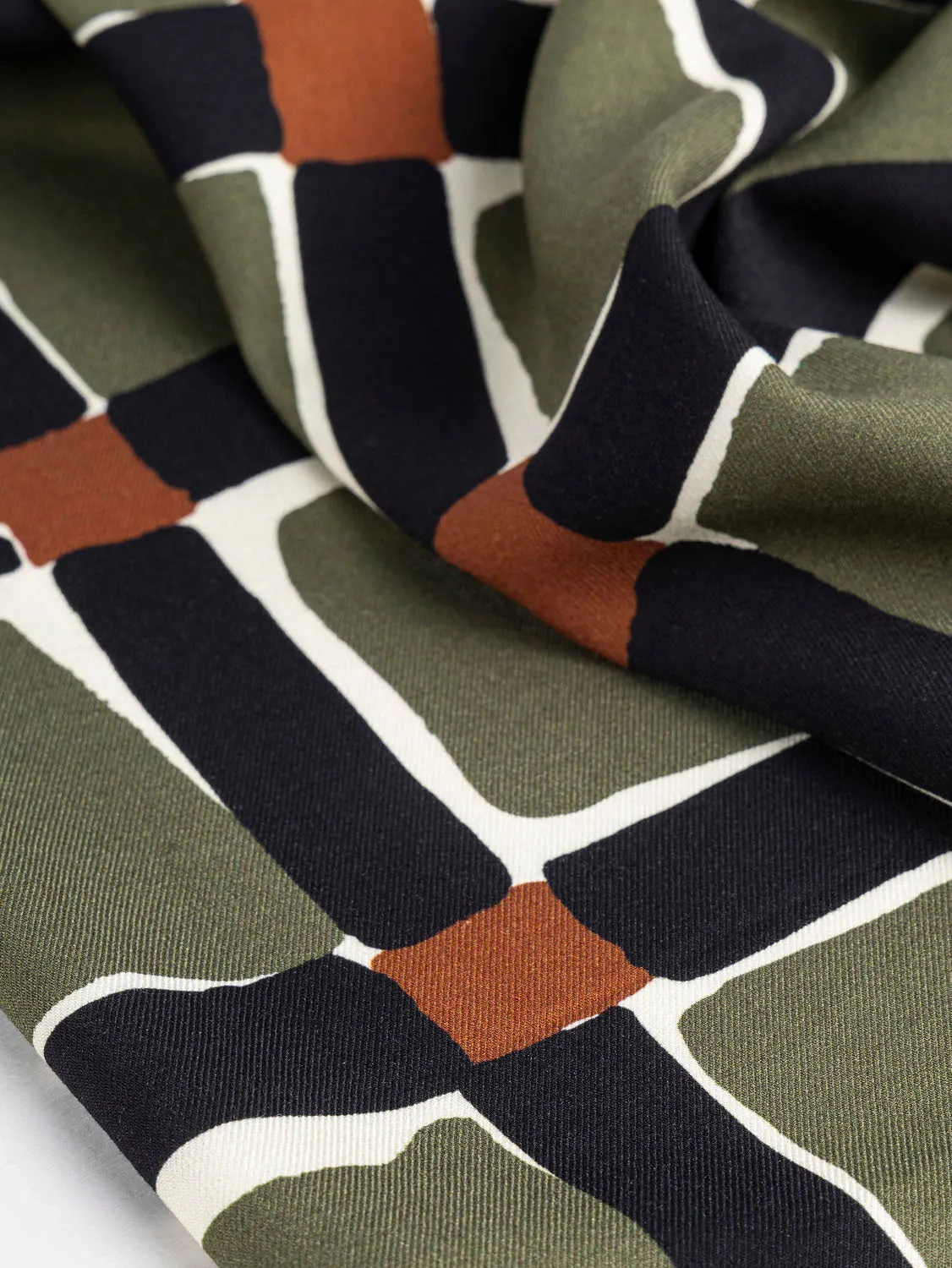 Deconstructed Plaid Viscose Twill - Olive   Black   Rust