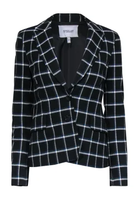 Derek Lam - Black, White & Blue Plaid Single Breasted Blazer Sz 4