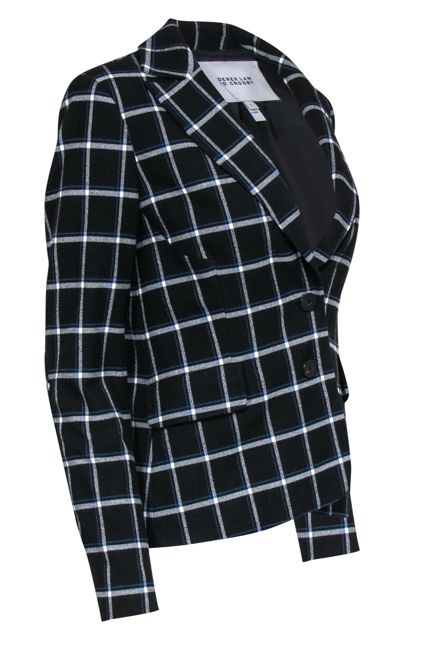 Derek Lam - Black, White & Blue Plaid Single Breasted Blazer Sz 4