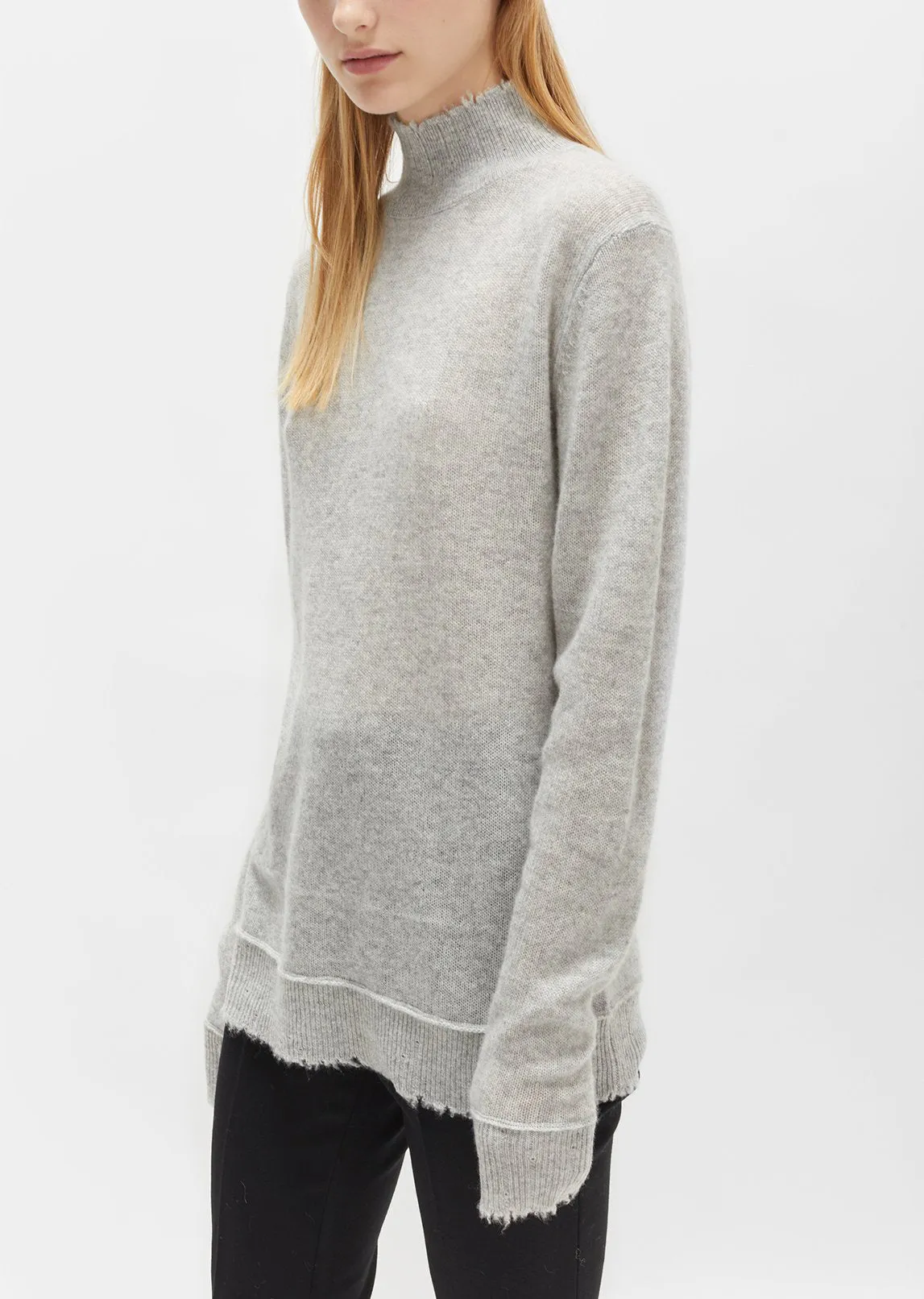 Distressed Edge Cashmere Turtleneck