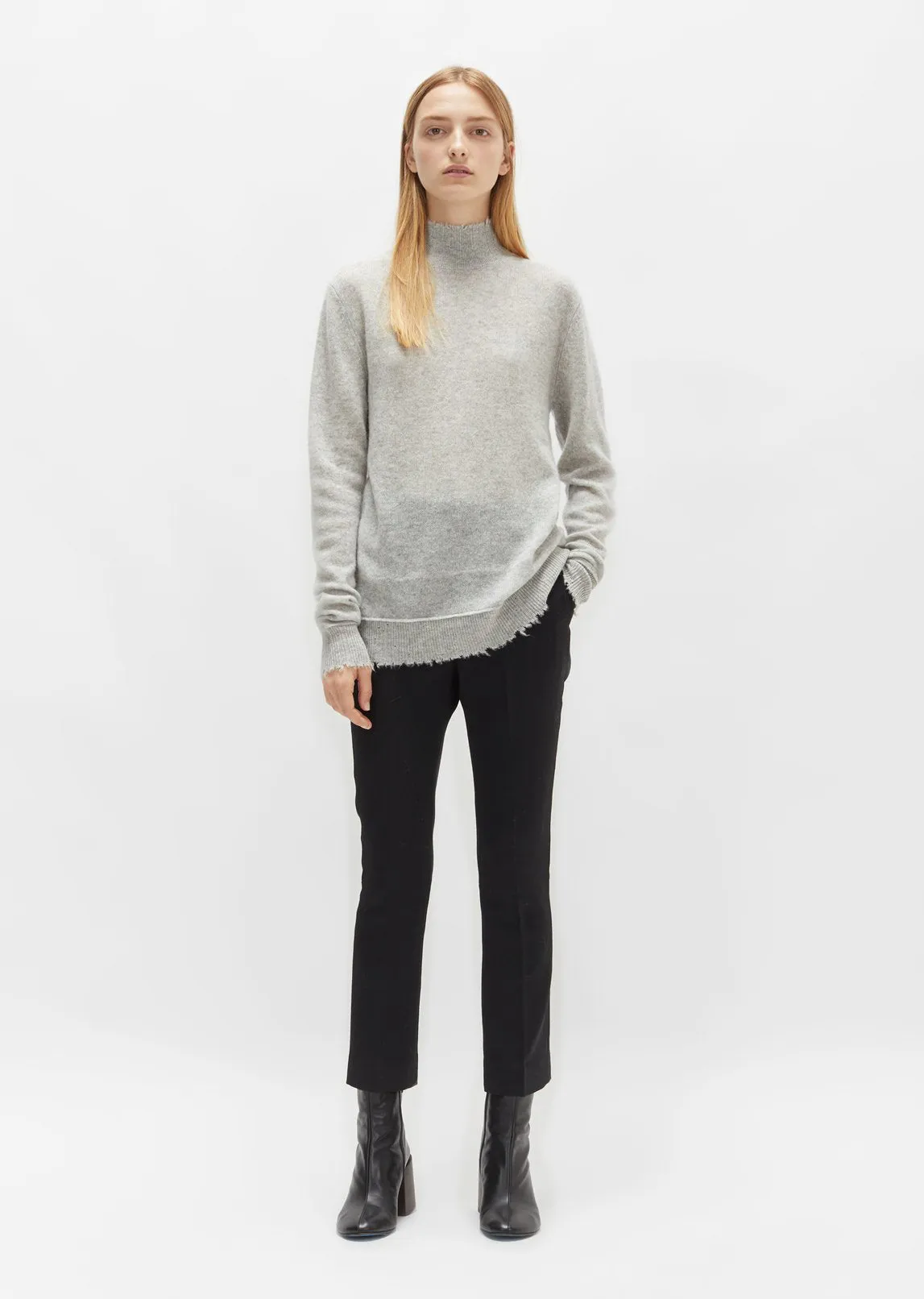 Distressed Edge Cashmere Turtleneck