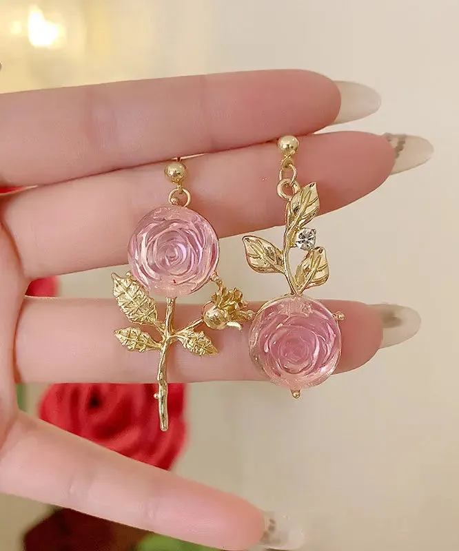 DIY Pink Overgild Acrylic Asymmeticar Floral Drop Earrings LY8985