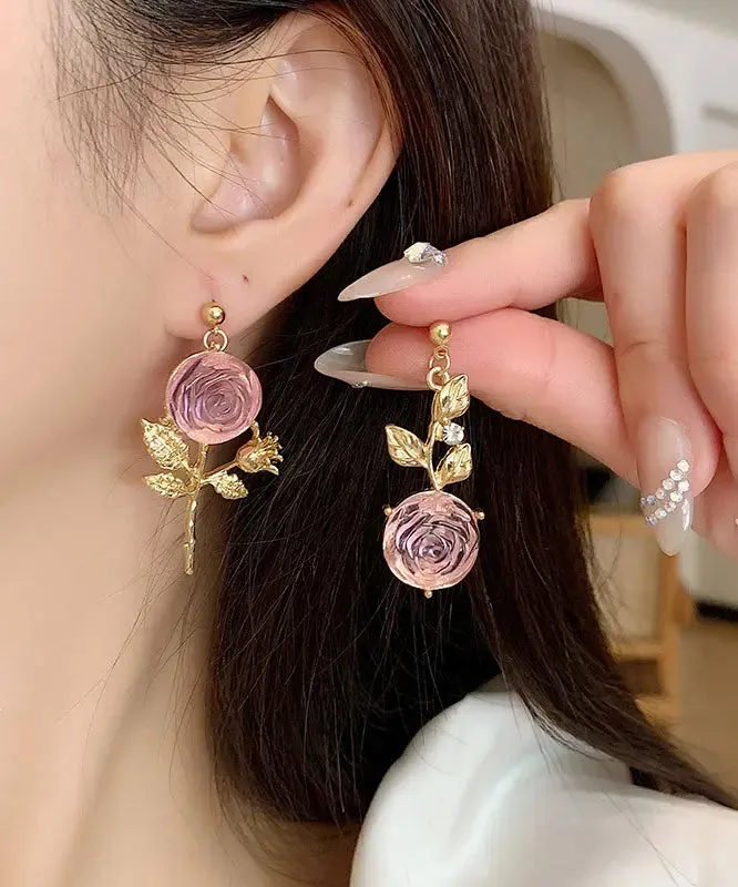 DIY Pink Overgild Acrylic Asymmeticar Floral Drop Earrings LY8985