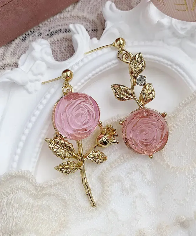 DIY Pink Overgild Acrylic Asymmeticar Floral Drop Earrings LY8985