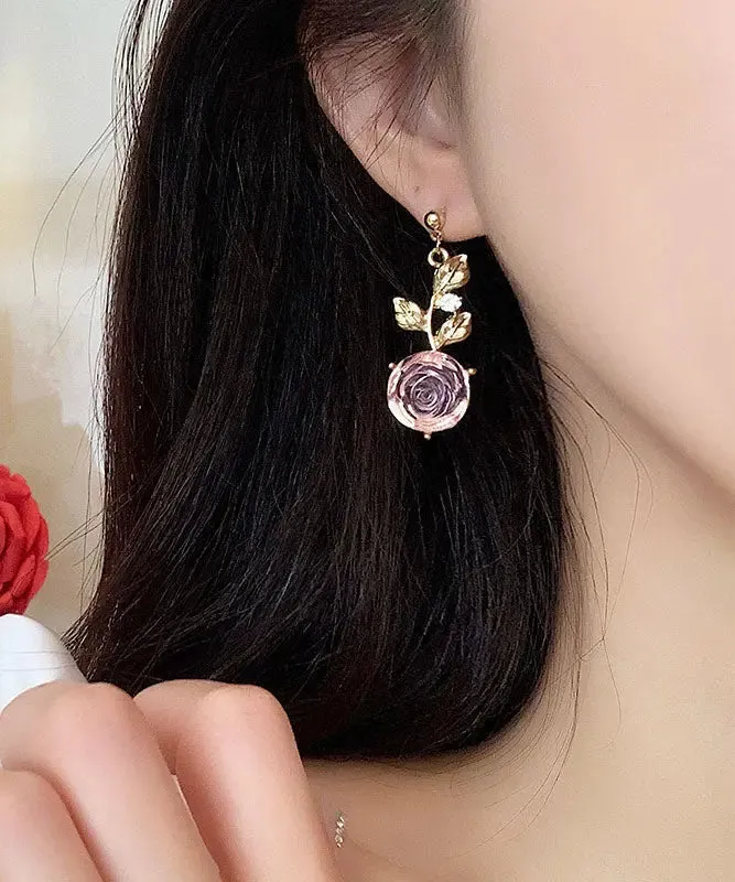 DIY Pink Overgild Acrylic Asymmeticar Floral Drop Earrings LY8985