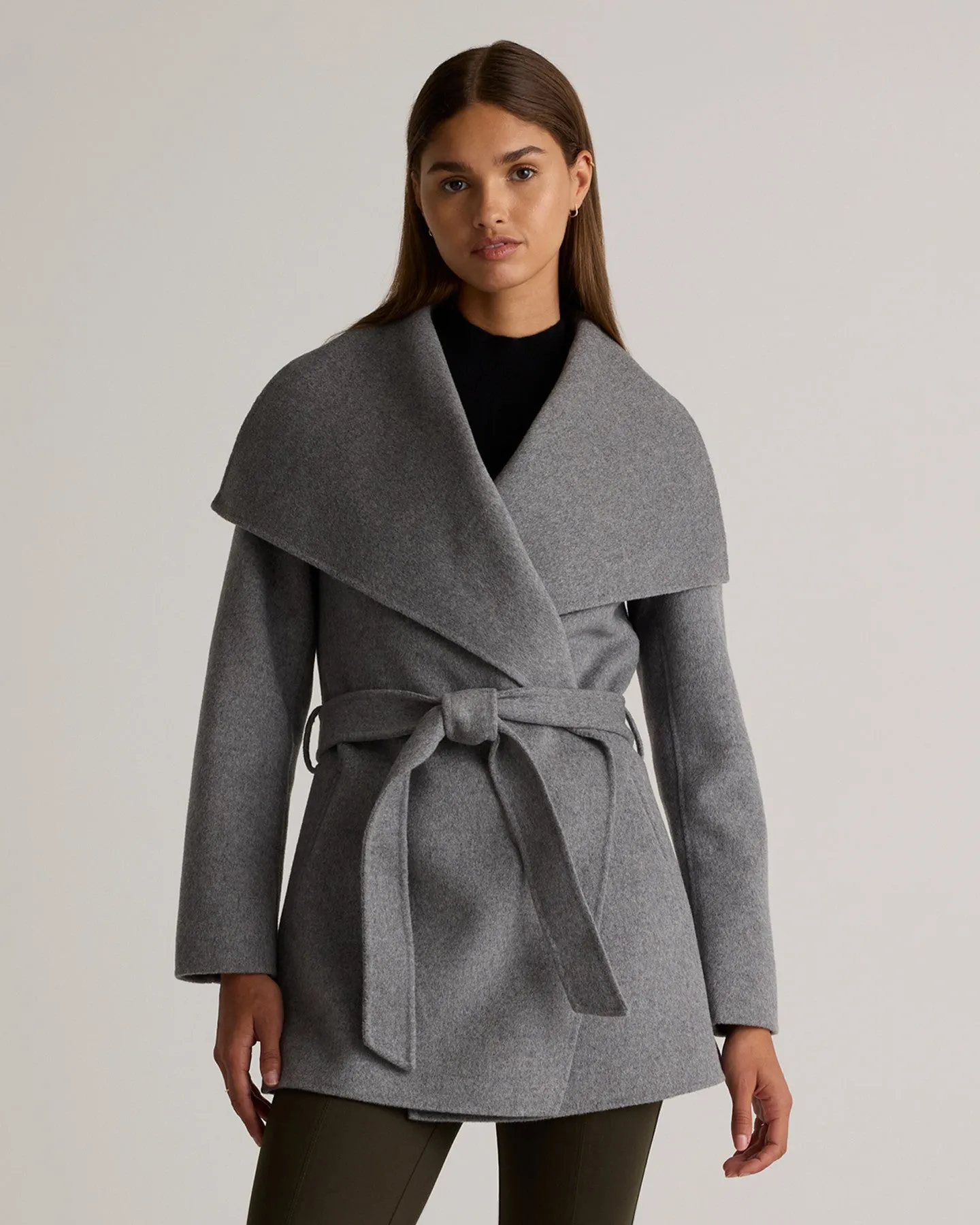 Double-Faced Merino Wool Draped Collar Short Wrap Coat