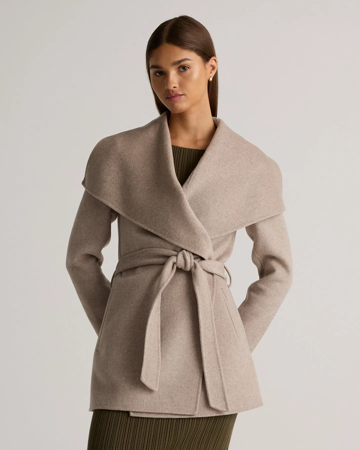 Double-Faced Merino Wool Draped Collar Short Wrap Coat