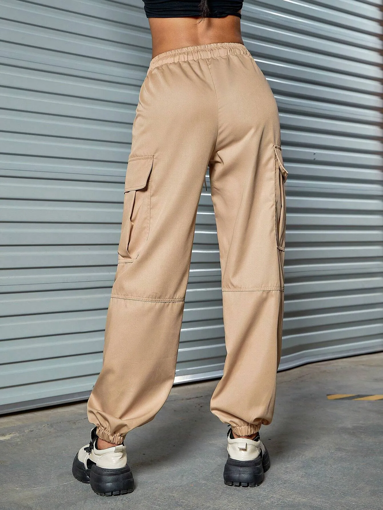 Drawstring Cargo Pants With Letter Patched