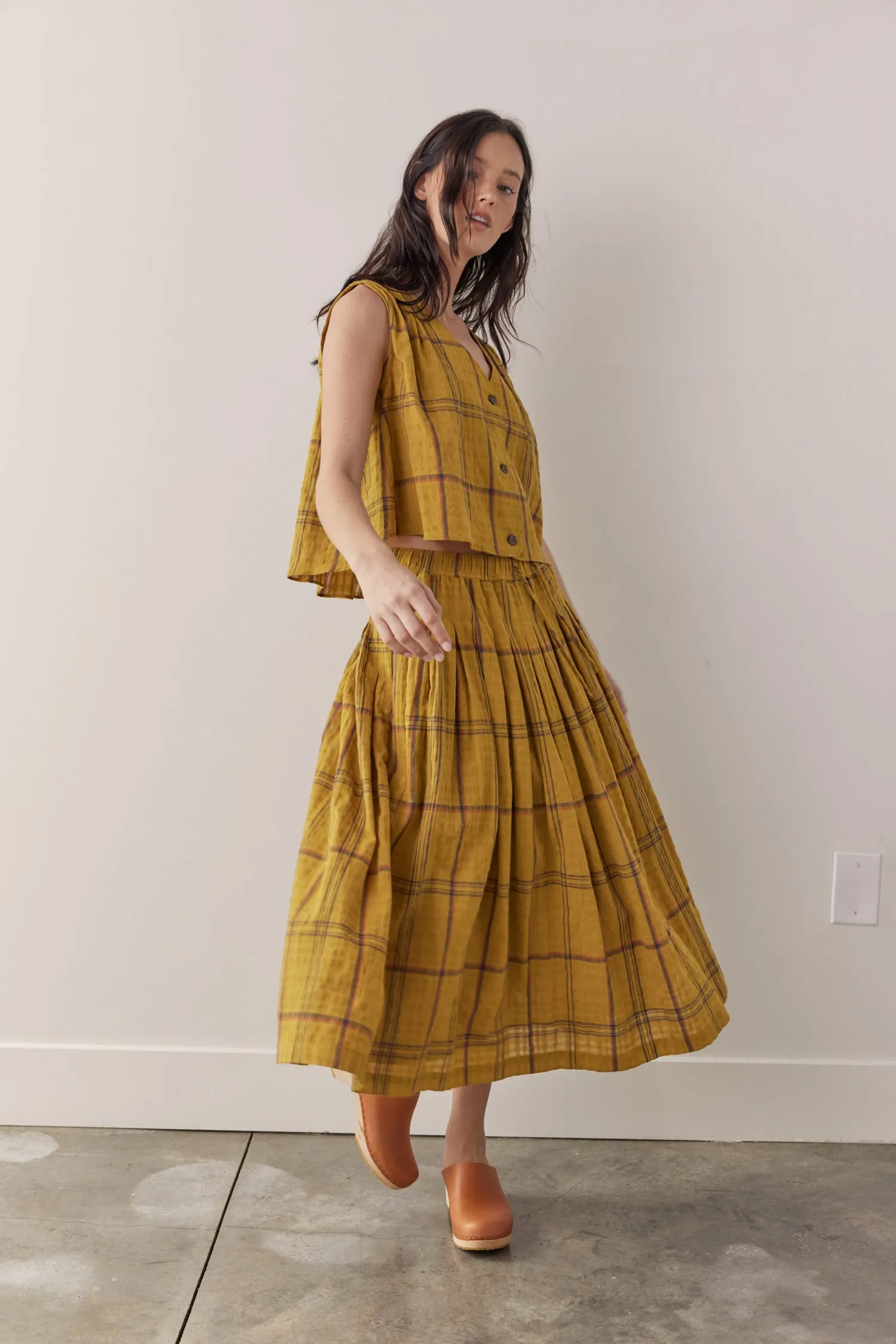 Drawstring cotton plaid skirts