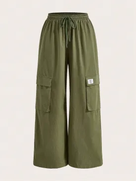 Drawstring Waist Green Cargo Pants