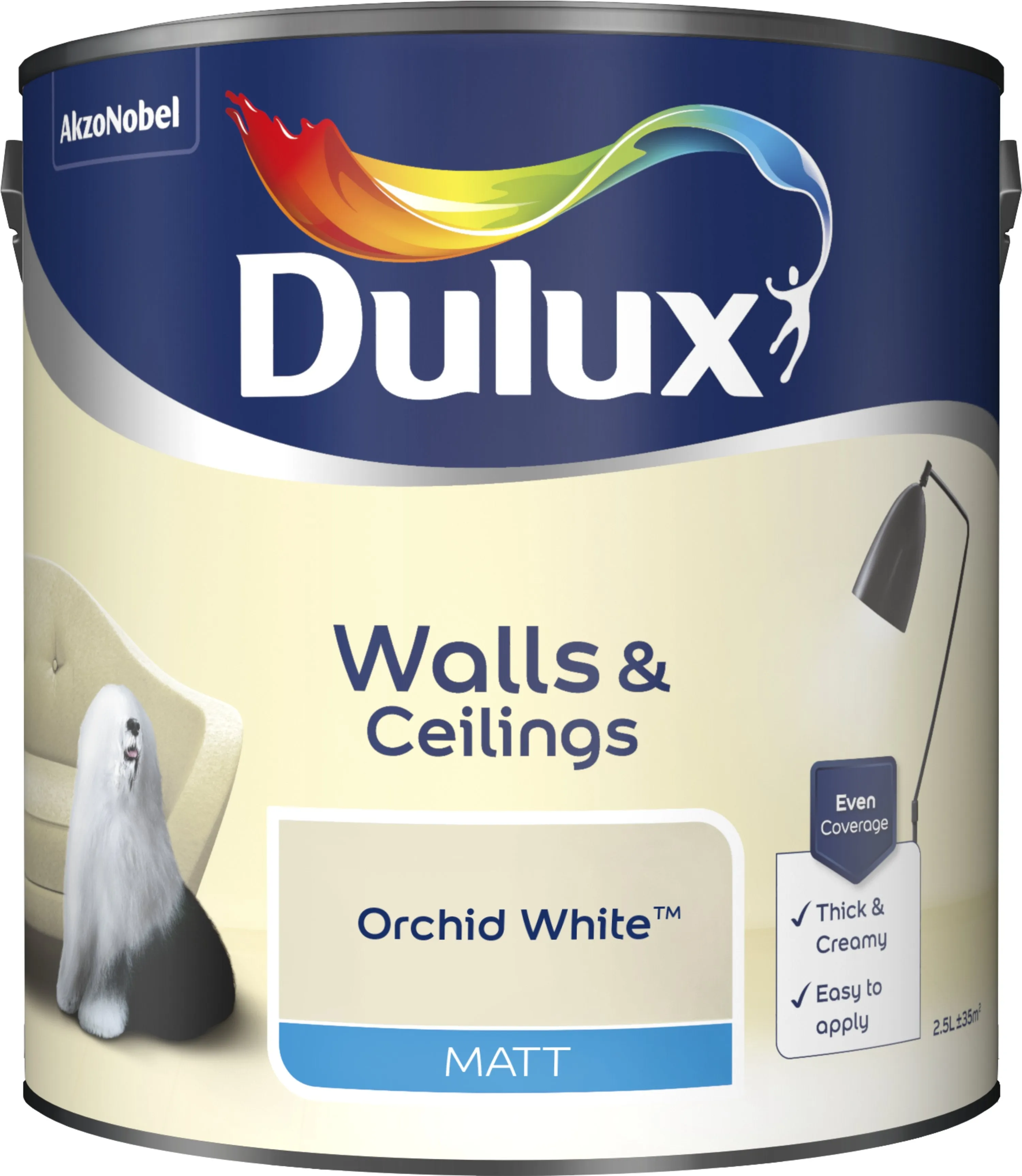 Dulux Matt Emulsion Paint For Walls And Ceilings - Orchid White 2.5L