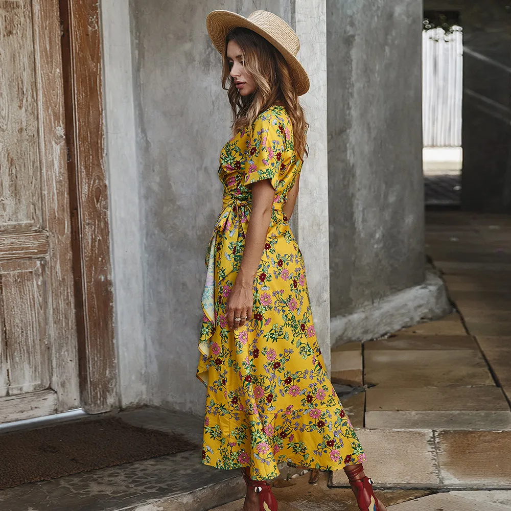 Elegant Floral Midi Wrap Dress