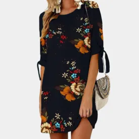 Elegant O-neck Floral Print Dresses