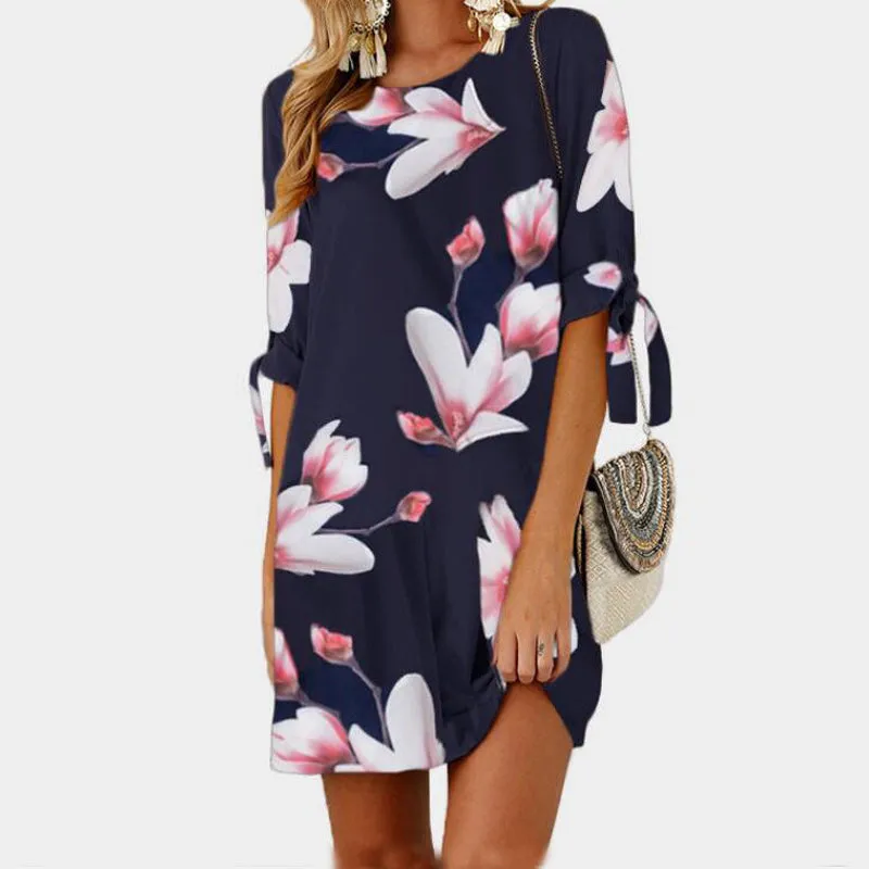 Elegant O-neck Floral Print Dresses