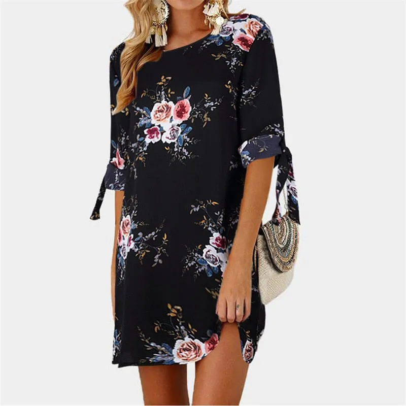 Elegant O-neck Floral Print Dresses