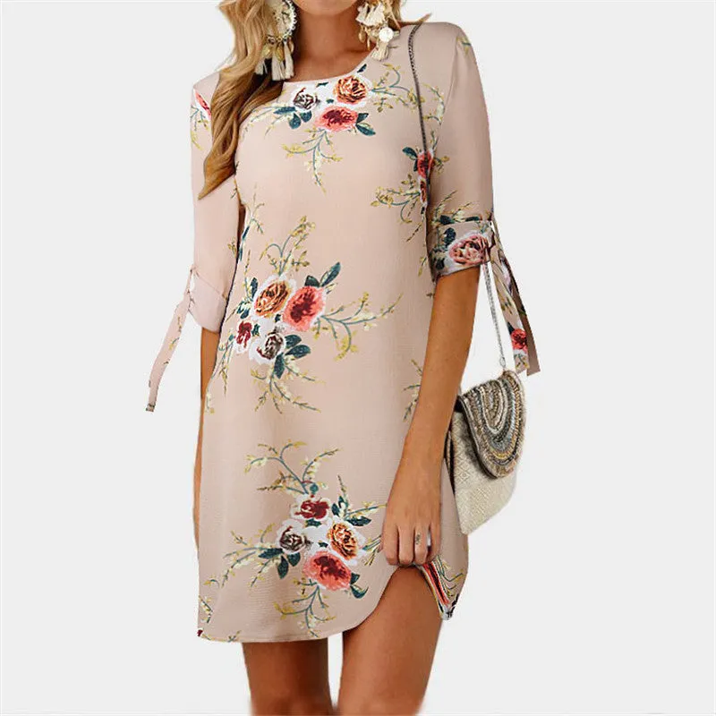 Elegant O-neck Floral Print Dresses