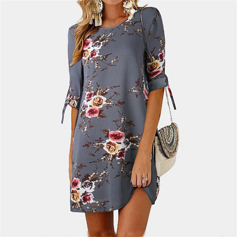 Elegant O-neck Floral Print Dresses