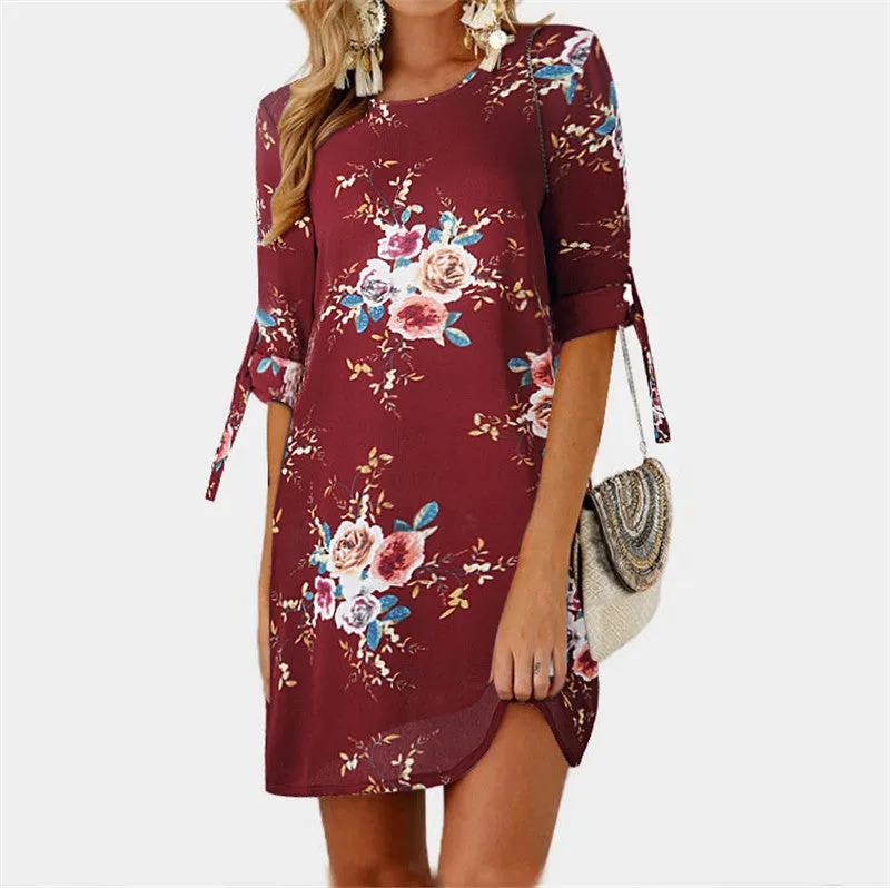 Elegant O-neck Floral Print Dresses