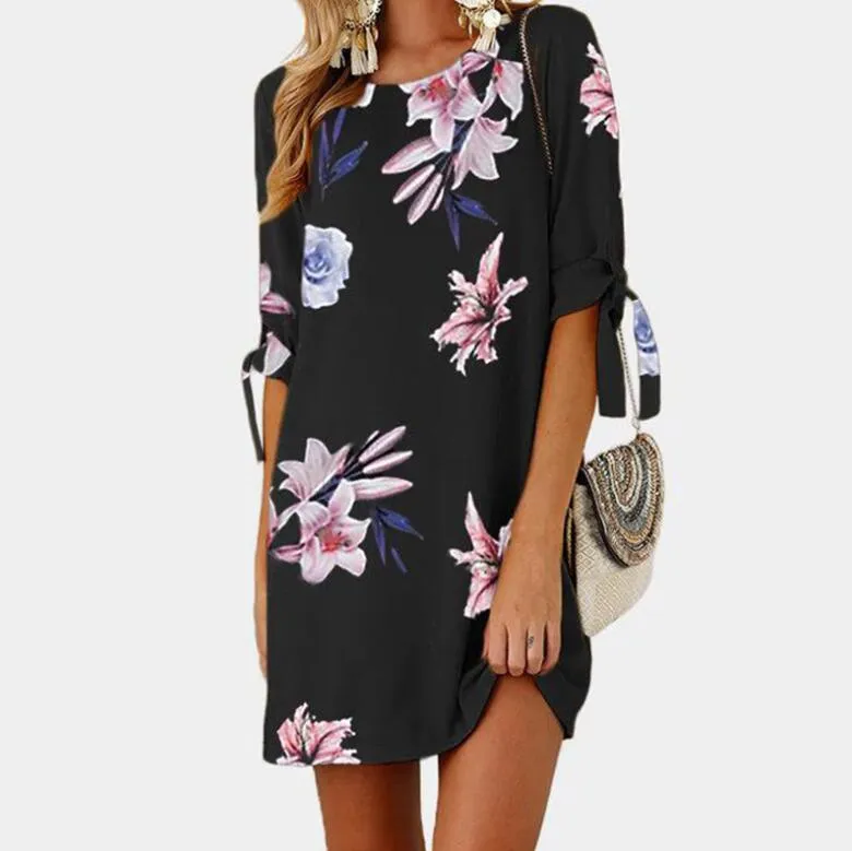 Elegant O-neck Floral Print Dresses