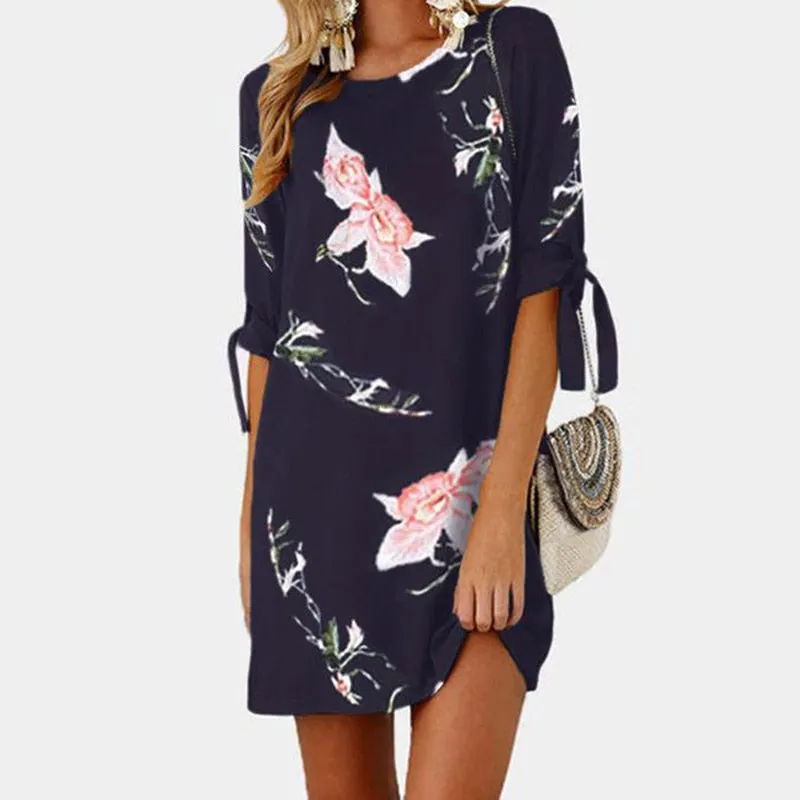 Elegant O-neck Floral Print Dresses